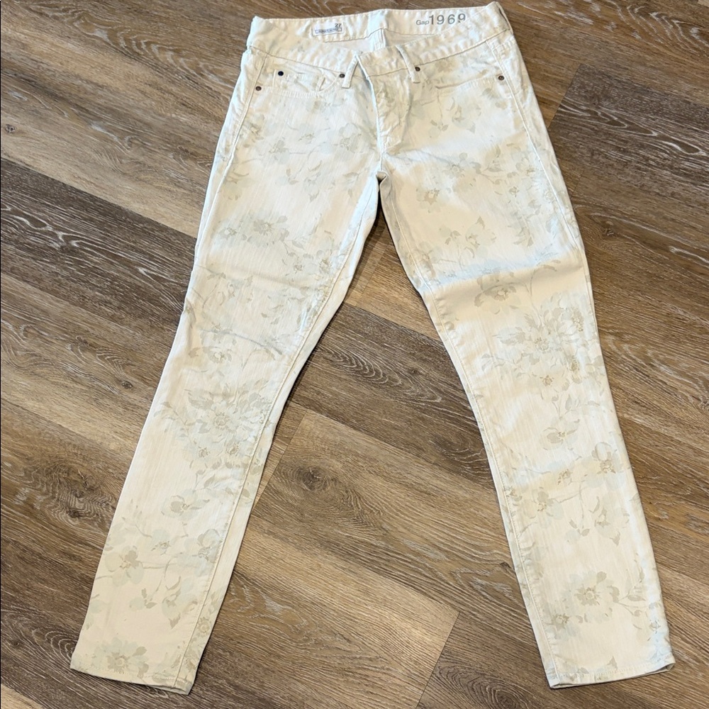 GAP Cream Floral Skinny Jeans